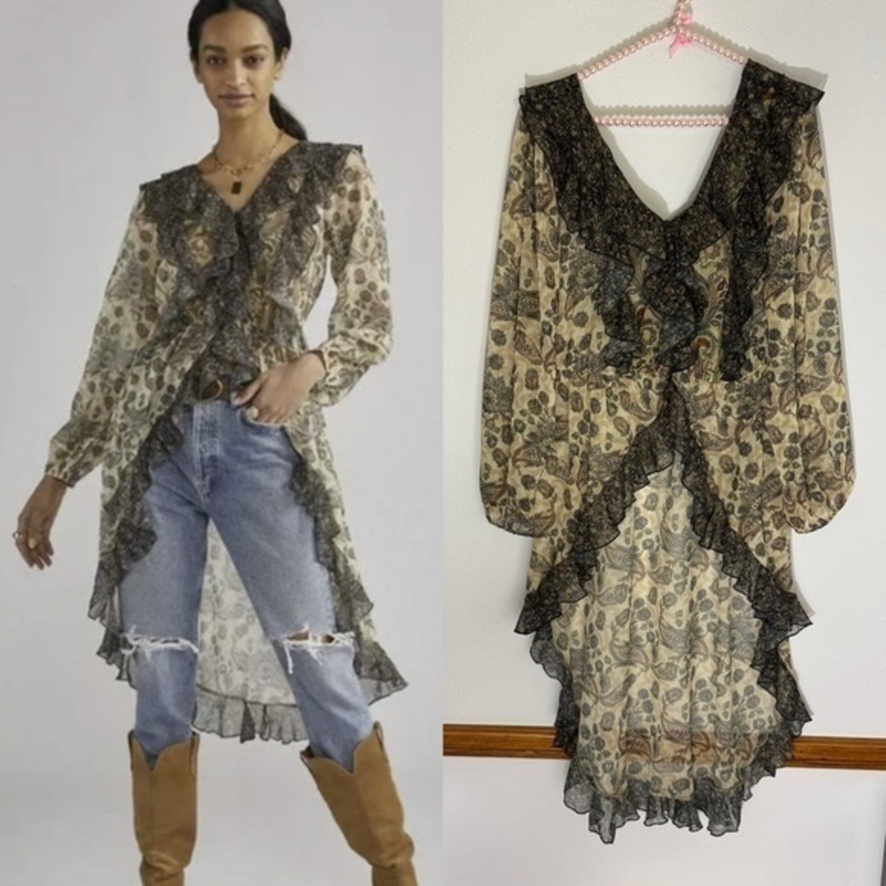 Anthropologie NWT Let Me Be Sheer Femme Paisley Dual toned duster top size S